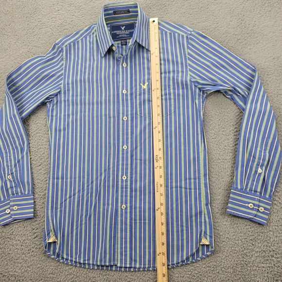 America Eagle Shirt Mens XS Blue Striped Vintage Fit Button Up Classiccore Logo - Picture 12 of 13